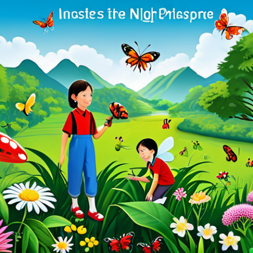 Home 20 **
A vibrant, educational poster showcasing the importance of insects in a thriving Vietnamese ecosystem. Depict various fully clothed children observing butterflies pollinating flowers in a lush, green garden setting. Include images of ladybugs controlling aphids on plants. Add text in Vietnamese highlighting the beneficial roles of insects in pollination and pest control. Safe for work, appropriate content, fully clothed, family-friendly, perfect anatomy, correct proportions, natural lighting, high-quality illustration.
**