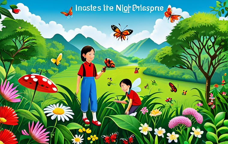 **
A vibrant, educational poster showcasing the importance of insects in a thriving Vietnamese ecosystem. Depict various fully clothed children observing butterflies pollinating flowers in a lush, green garden setting. Include images of ladybugs controlling aphids on plants. Add text in Vietnamese highlighting the beneficial roles of insects in pollination and pest control. Safe for work, appropriate content, fully clothed, family-friendly, perfect anatomy, correct proportions, natural lighting, high-quality illustration.
**