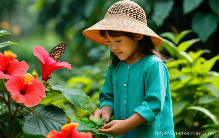 곤충 채집 시 주의사항 - Prompt 1: Child's Safe Insect Discovery in a Vietnamese Garden**