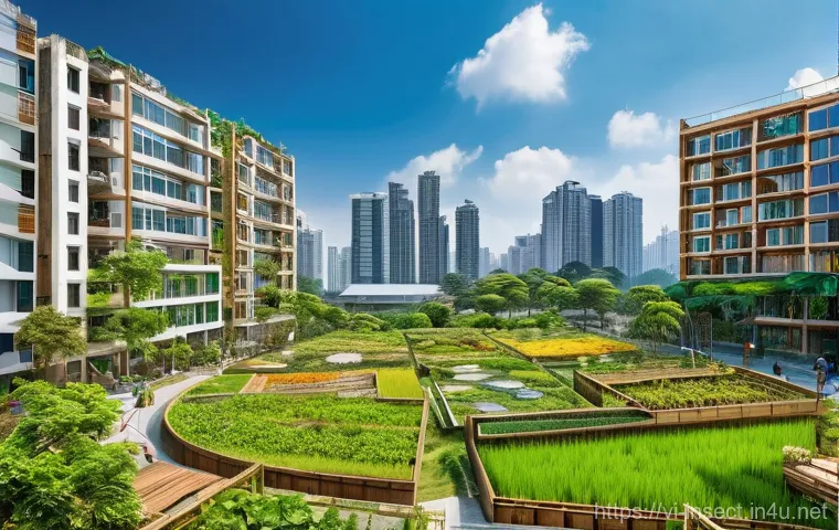 곤충 서식지 변화와 영향 - **Urban Green Oasis and Modernity in Vietnam**
    A highly detailed, realistic image depicting a vi...
