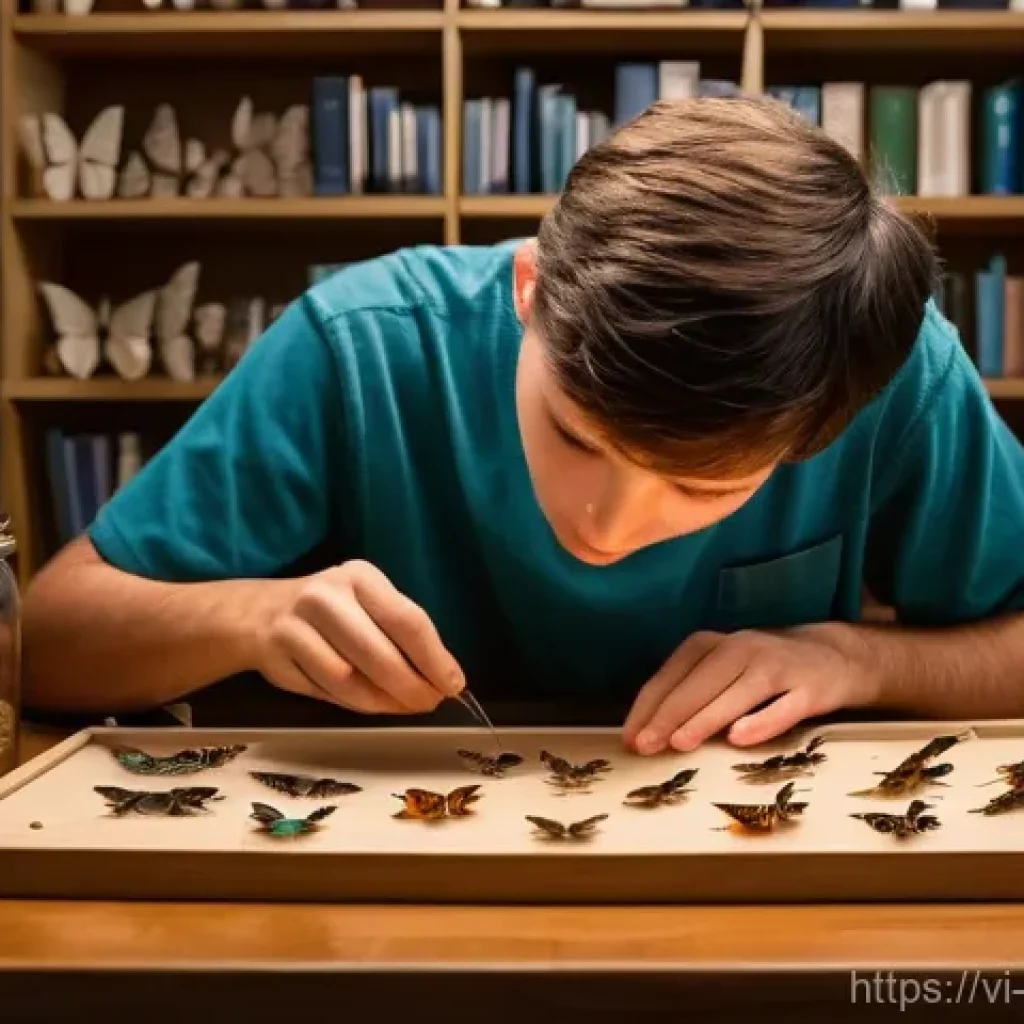 곤충 표본 제작 팁 - **Image Prompt 1: The Meticulous Preparer**
    A focused young adult, dressed in a casual t-shirt a...