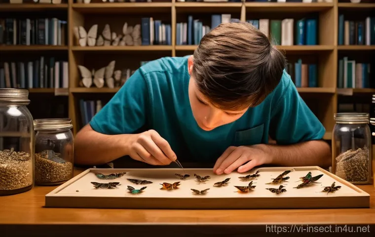 곤충 표본 제작 팁 - **Image Prompt 1: The Meticulous Preparer**
    A focused young adult, dressed in a casual t-shirt a...