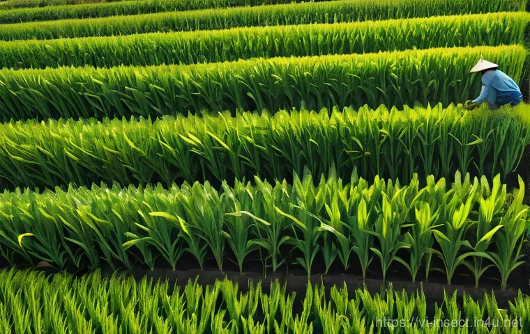 곤충의 유전자 조작 - An idyllic and serene outdoor scene set in a lush, tropical Southeast Asian landscape, such as a vib...