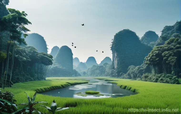 곤충 관련 환경 캠페인 - **Prompt:** A lush, vibrant organic garden in Da Lat, Vietnam, bathed in the soft glow of a morning ...