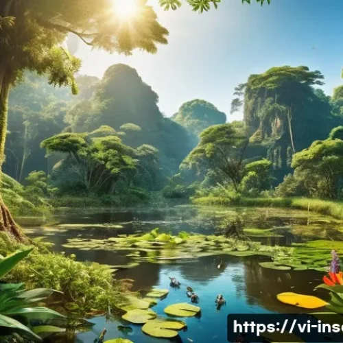 곤충 서식지 관련 법률 - A vibrant Vietnamese natural reserve scene showcasing diverse insect habitats: lush tropical forest ...